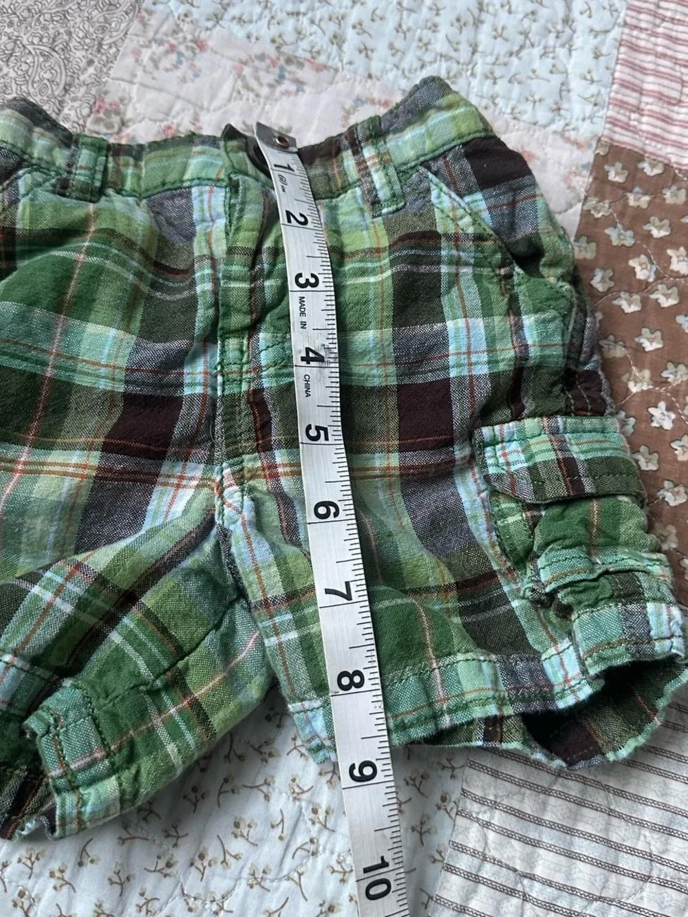 Baby gap linen/cotton blend green plaid shorts